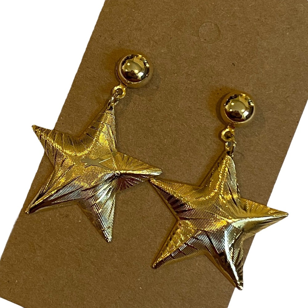 Star Drop Gold-Toned Textured Earrings New